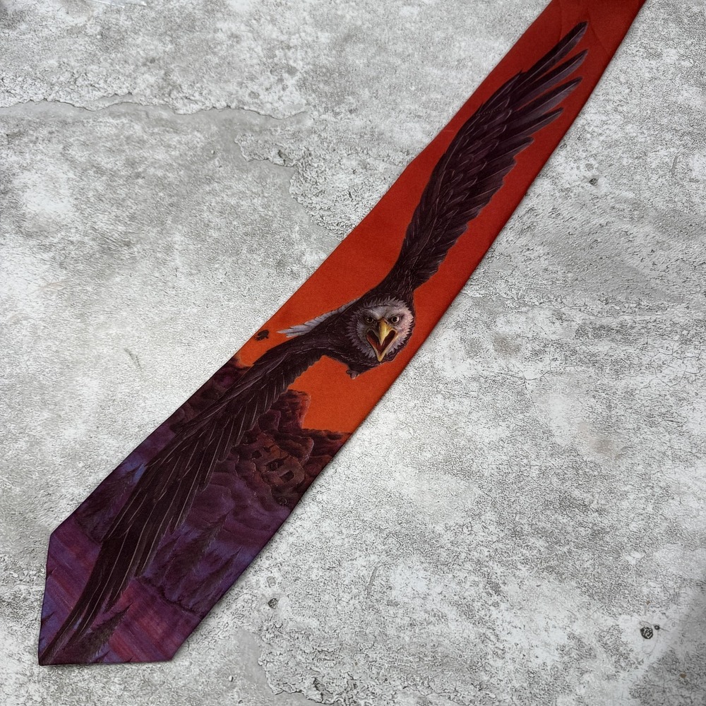 Vintage Ralph Marlin Polyester Tie Mens‎ Gliding Turns Animal Pointed 80s Eagle